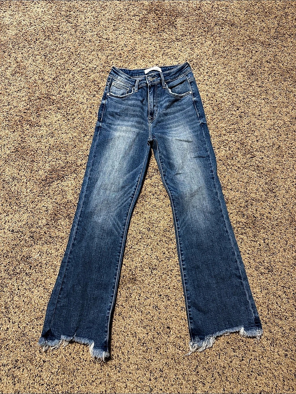 Risen High Rise Crop Flare Jeans Flare Jeans in Blue Size 1